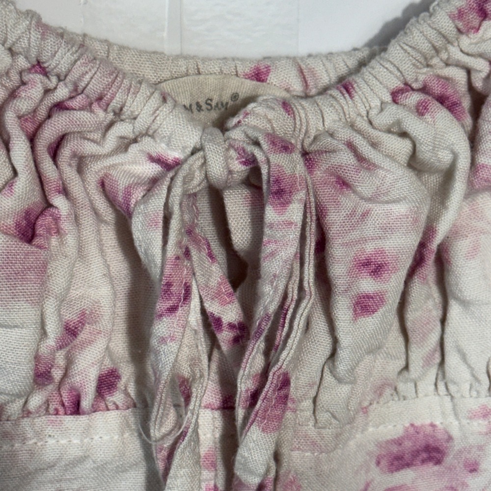 Sim Sam Floral Babydoll Midi Dress Women Size L Linen Blend Cottagecore Romantic - Picture 4 of 16